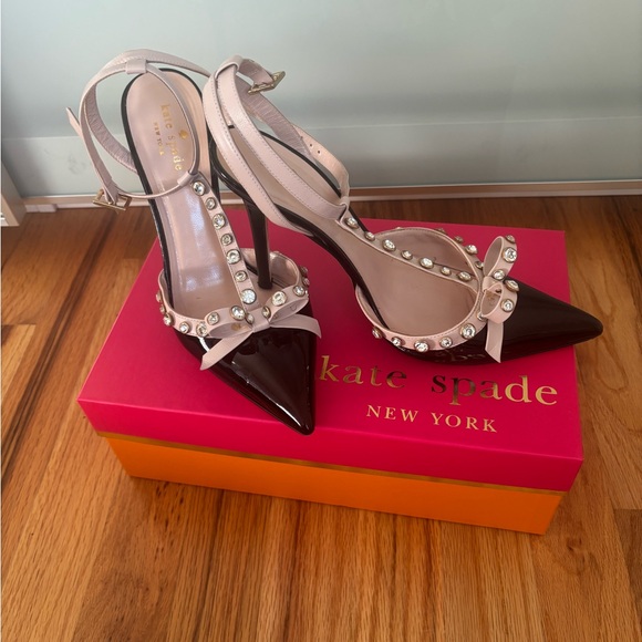kate spade Shoes - Kate Spade Lydia Black and Cream Studded Heels